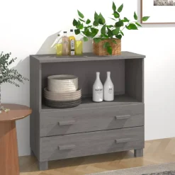 vidaXL Dressoir HAMAR 85x35x80 cm massief grenenhout lichtgrijs