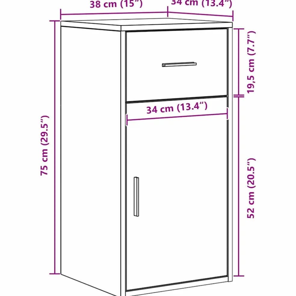 vidaXL Dressoir met lade Sonoma Eiken 38 x 34 x 75 cm