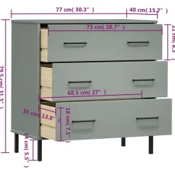 vidaXL Dressoir met 3 lades OSLO 77x40x79,5 cm massief hout grijs