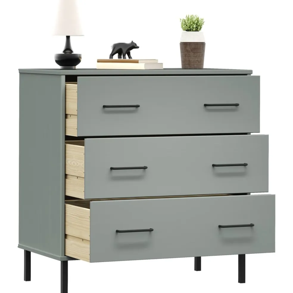 vidaXL Dressoir met 3 lades OSLO 77x40x79,5 cm massief hout grijs