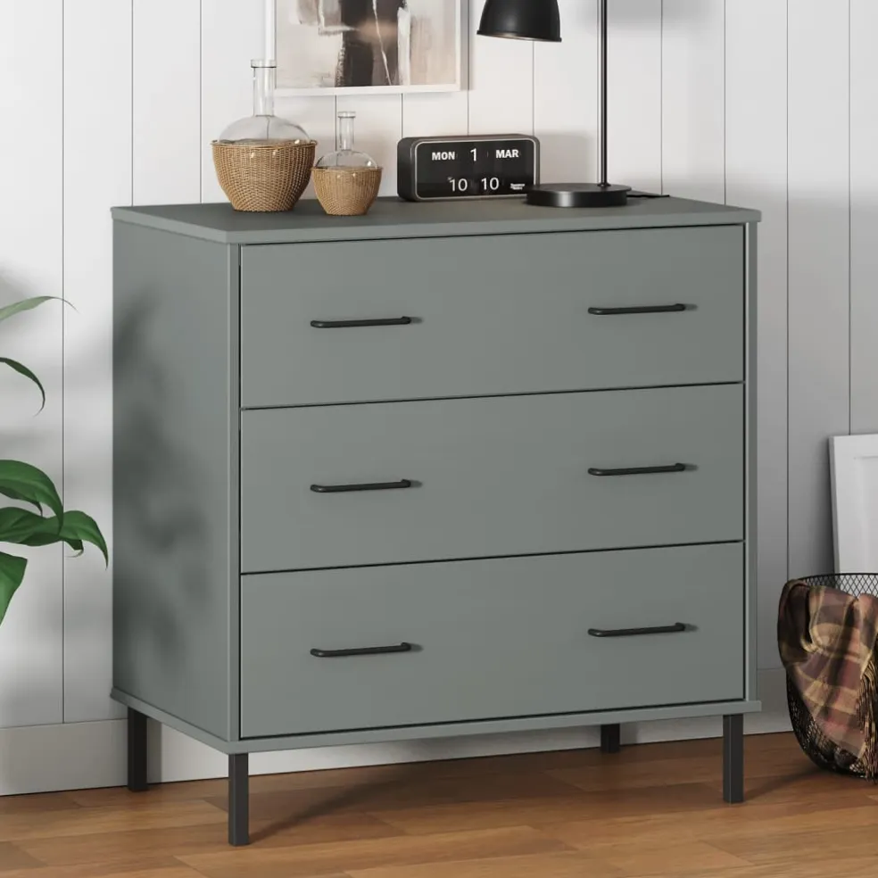 vidaXL Dressoir met 3 lades OSLO 77x40x79,5 cm massief hout grijs