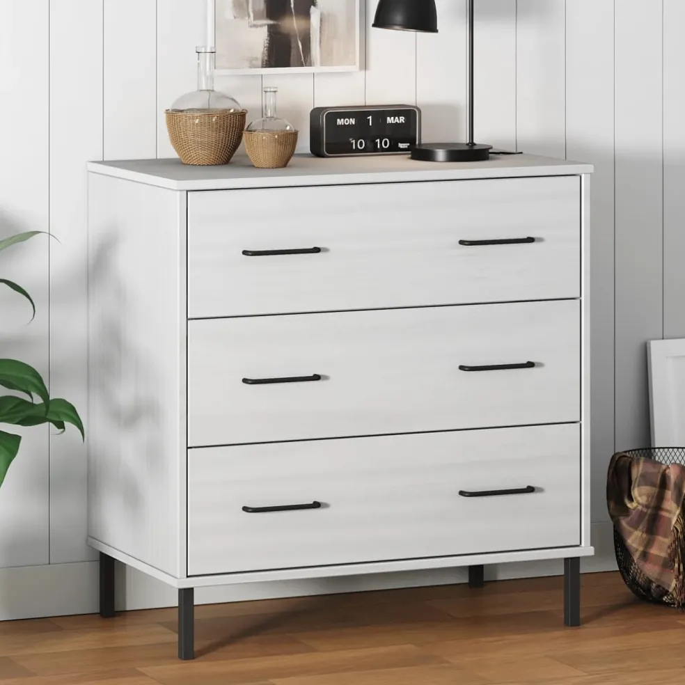 vidaXL Dressoir met 3 lades OSLO 77x40x79,5 cm massief hout wit