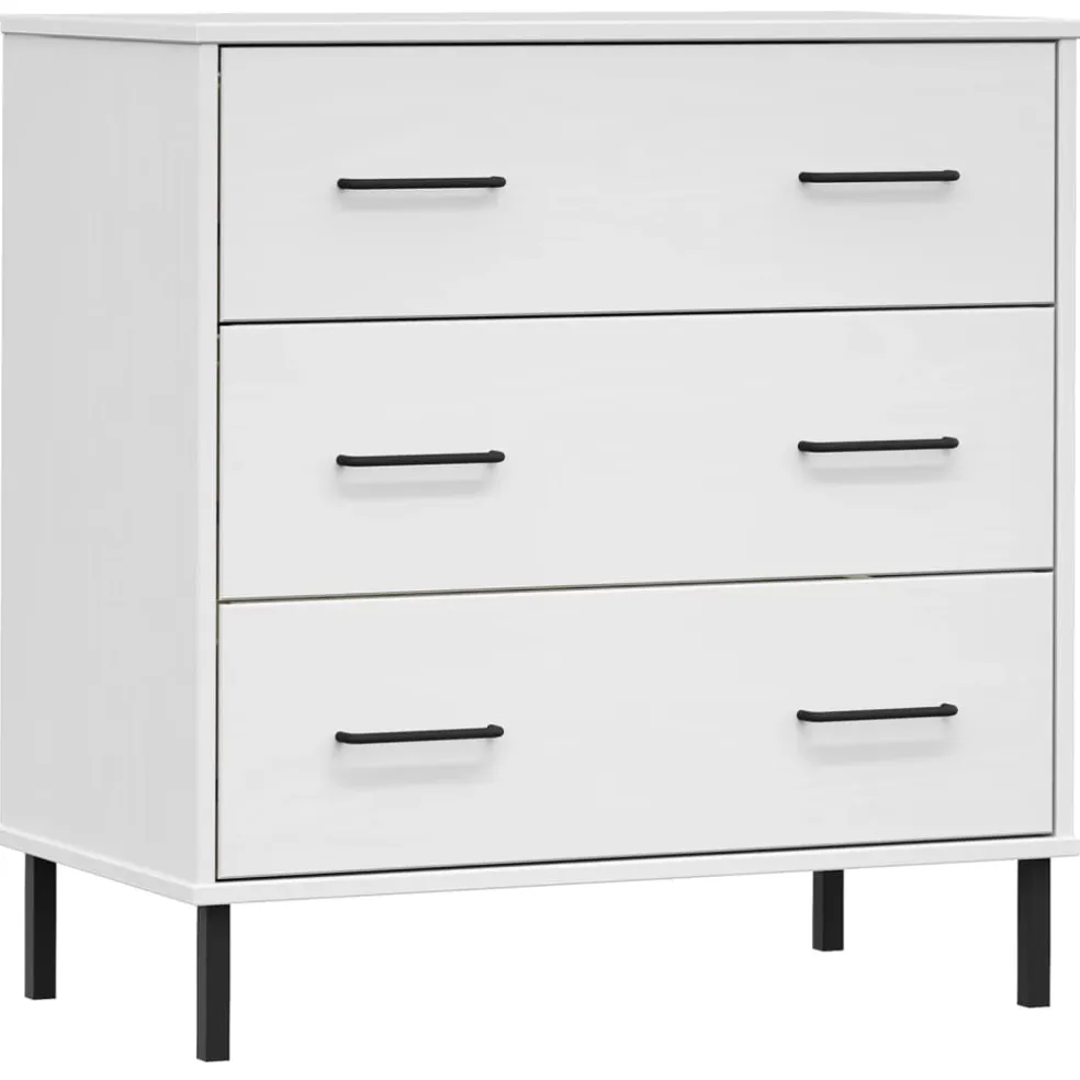 vidaXL Dressoir met 3 lades OSLO 77x40x79,5 cm massief hout wit