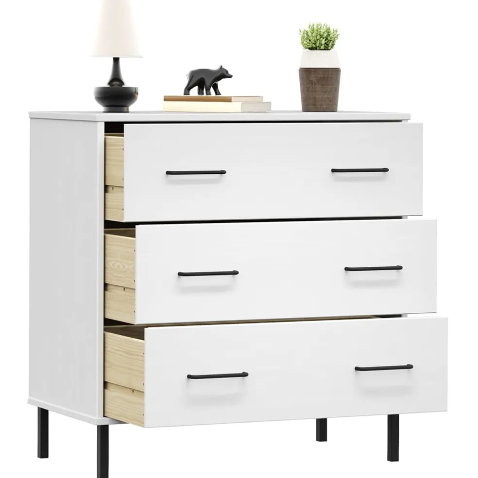vidaXL Dressoir met 3 lades OSLO 77x40x79,5 cm massief hout wit