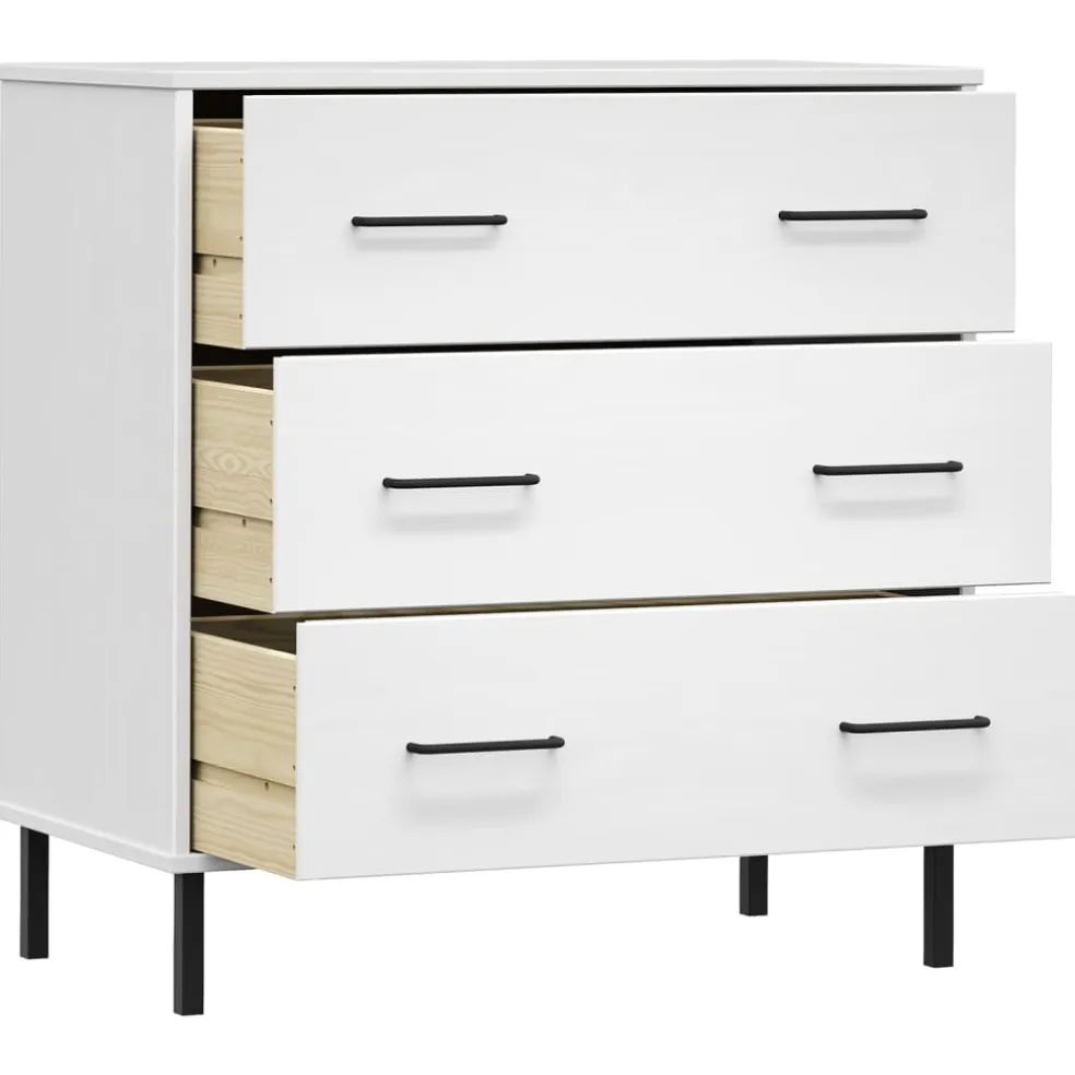 vidaXL Dressoir met 3 lades OSLO 77x40x79,5 cm massief hout wit