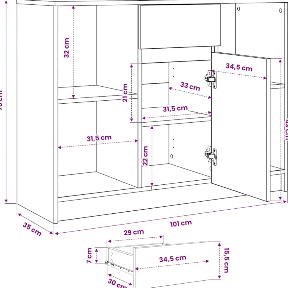 vidaXL Dressoir met lade 101x35x76 cm spaanplaat gerookt eikenkleurig