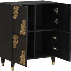 vidaXL Dressoir met plank Zwart 60 x 33 x 75 cm Massief Mango Hout