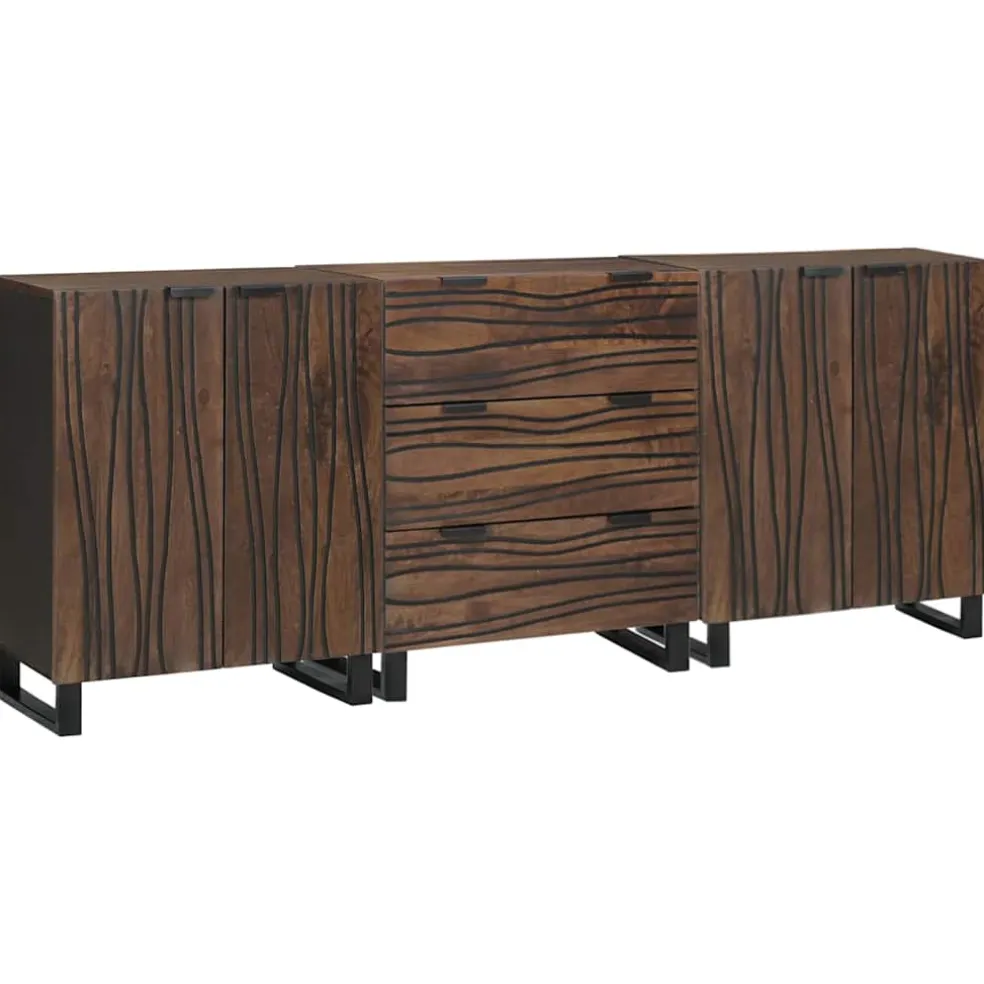 vidaXL Dressoir set 3 st Bruin 180 x 33 x 75 cm Massief Mango Hout