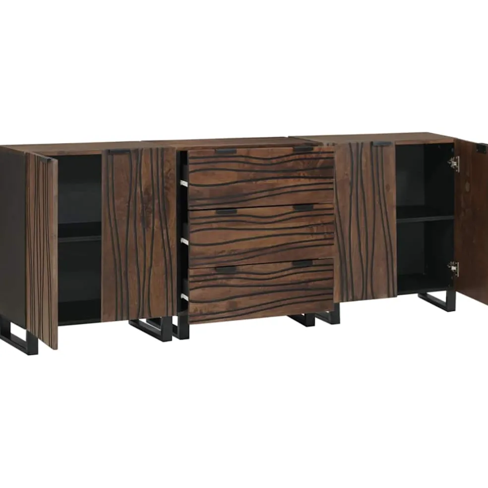 vidaXL Dressoir set 3 st Bruin 180 x 33 x 75 cm Massief Mango Hout