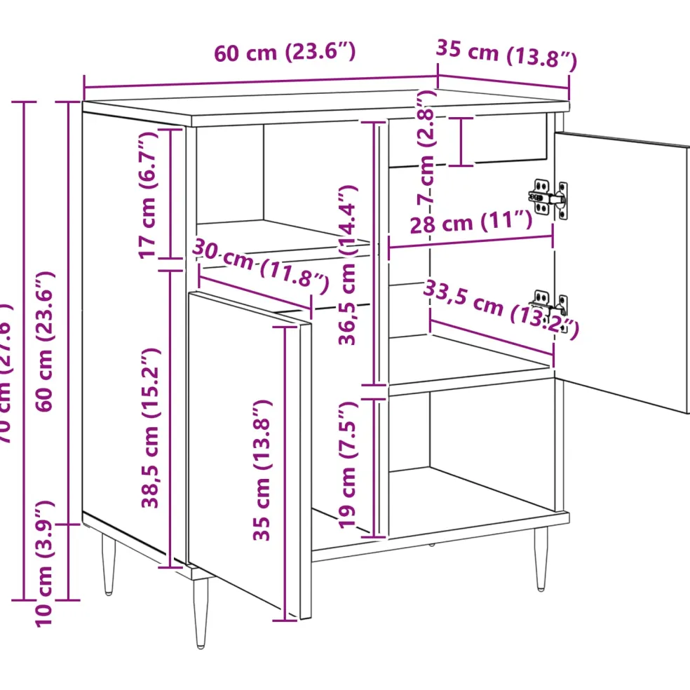 vidaXL Dressoirs 3 st Oudhout