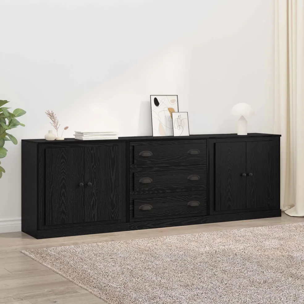 vidaXL Dressoirs 3 st Zwart eiken 210 x 35,5 x 67,5 cm Bewerkt hout