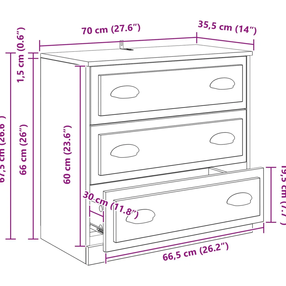 vidaXL Dressoirs 3 st Zwart eiken 210 x 35,5 x 67,5 cm Bewerkt hout