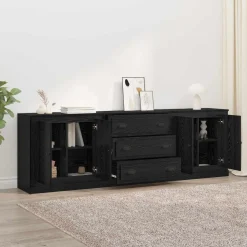 vidaXL Dressoirs 3 st Zwart eiken 210 x 35,5 x 67,5 cm Bewerkt hout