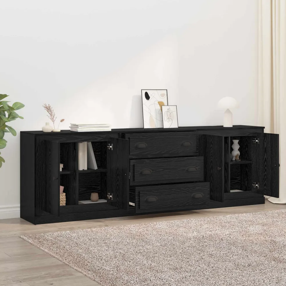 vidaXL Dressoirs 3 st Zwart eiken 210 x 35,5 x 67,5 cm Bewerkt hout