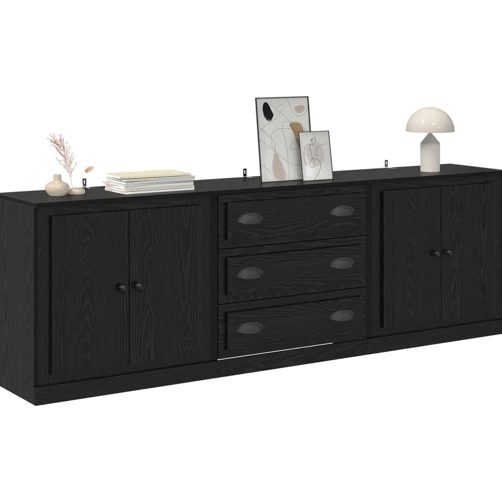 vidaXL Dressoirs 3 st Zwart eiken 210 x 35,5 x 67,5 cm Bewerkt hout
