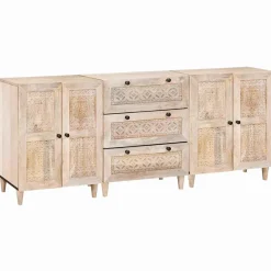 vidaXL Dressoir 3 st 180 x 33,5 x 75 cm massief mangohout Wit