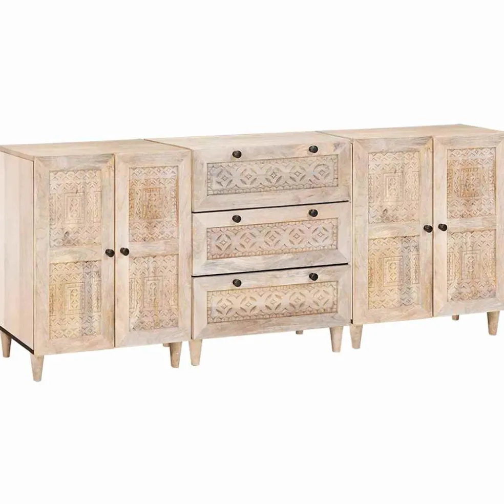 vidaXL Dressoir 3 st 180 x 33,5 x 75 cm massief mangohout Wit