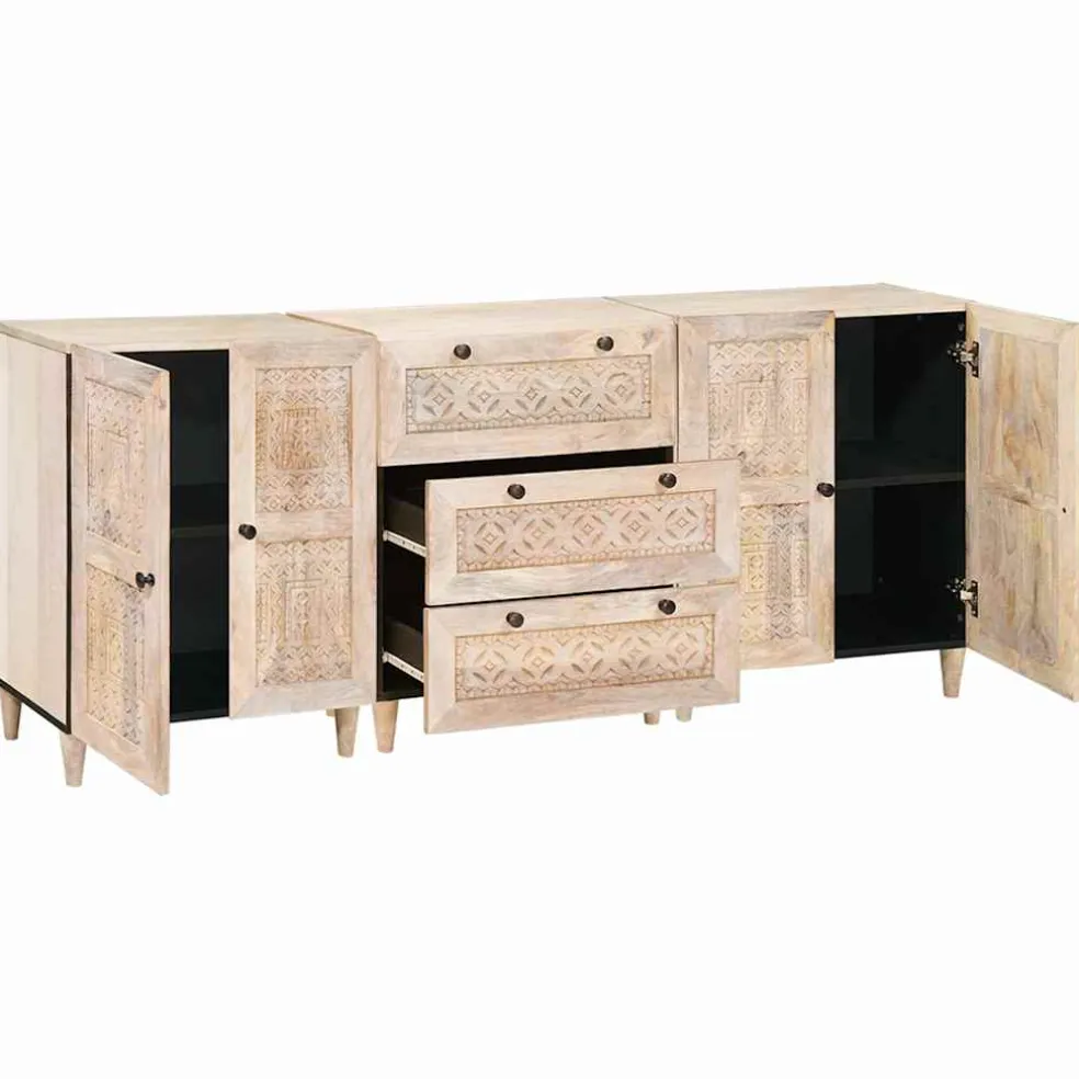 vidaXL Dressoir 3 st 180 x 33,5 x 75 cm massief mangohout Wit