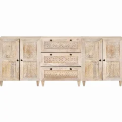 vidaXL Dressoir 3 st 180 x 33,5 x 75 cm massief mangohout Wit