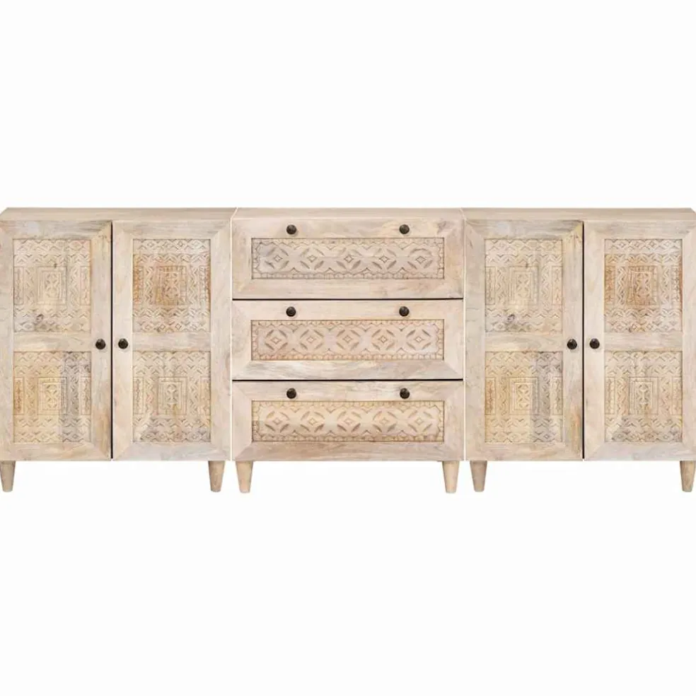 vidaXL Dressoir 3 st 180 x 33,5 x 75 cm massief mangohout Wit