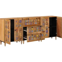 vidaXL Dressoir 3 st 60 x 33,5 x 75 cm Massief Mango Hout Naturel