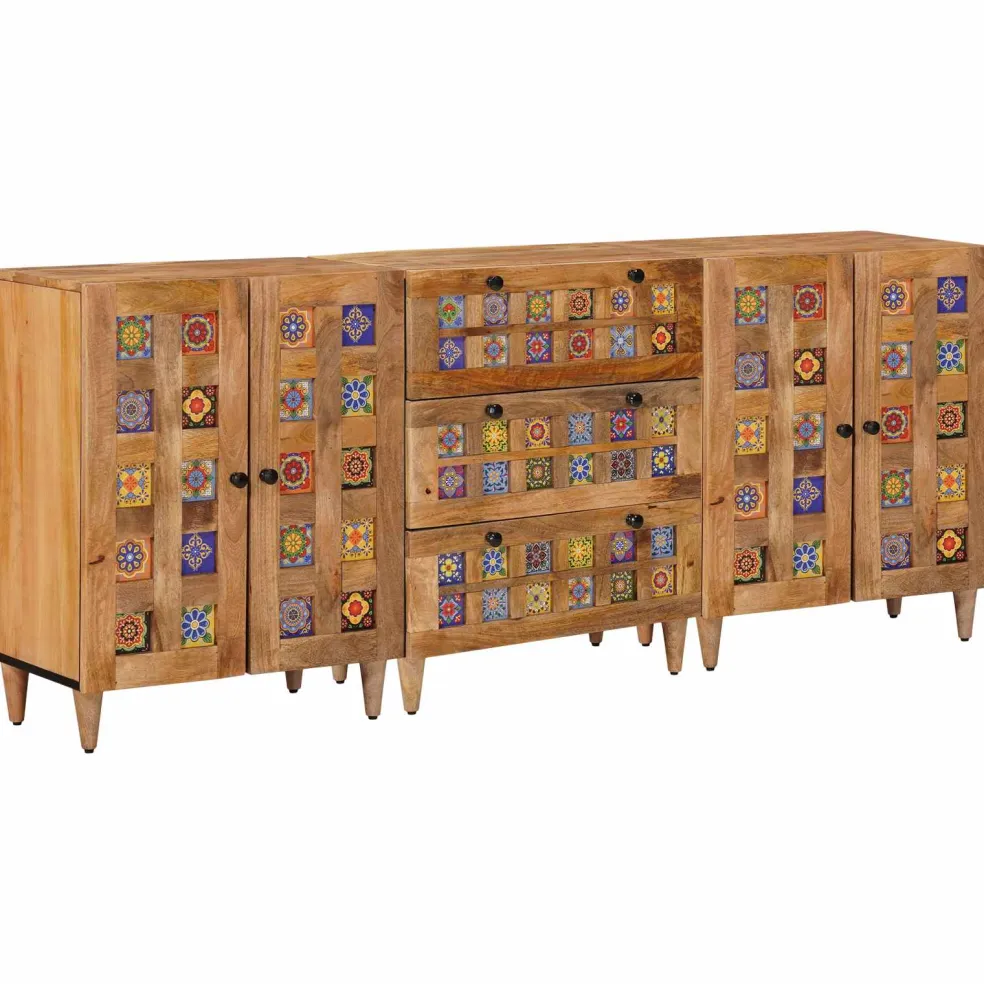 vidaXL Dressoir 3 st 60 x 33,5 x 75 cm Massief Mango Hout Naturel