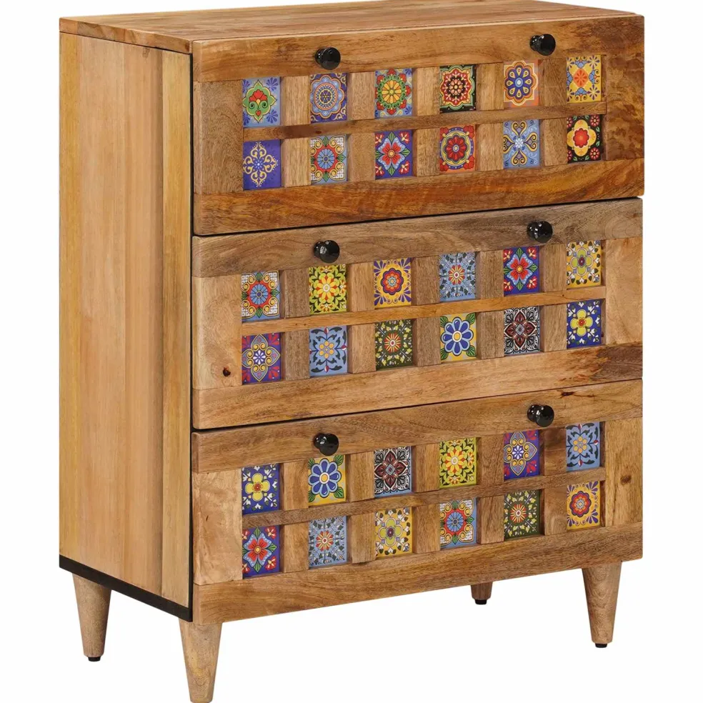 vidaXL Dressoir 3 st 60 x 33,5 x 75 cm Massief Mango Hout Naturel