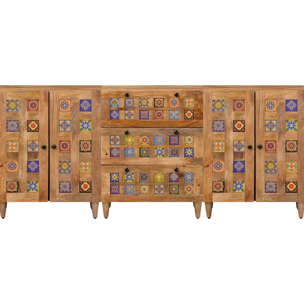 vidaXL Dressoir 3 st 60 x 33,5 x 75 cm Massief Mango Hout Naturel
