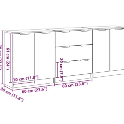 vidaXL Dressoir 3 st Zwart Eiken 180 x 30 x 70 cm Bewerkt hout