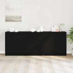 vidaXL Dressoir 3 st Zwart Eiken 180 x 30 x 70 cm Bewerkt hout