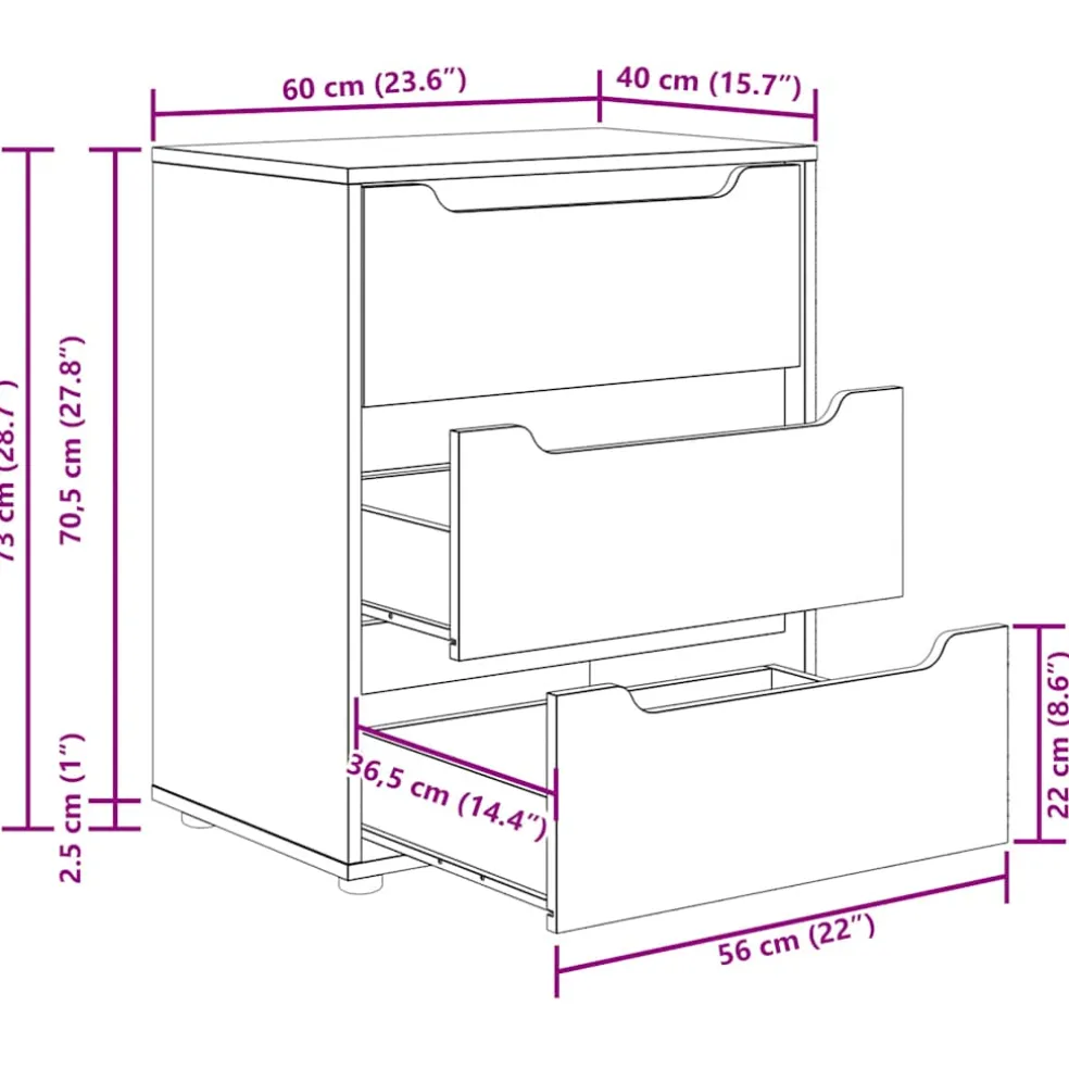 vidaXL Dressoir VISNES 60x40x73 cm spaanplaat sonoma eikenkleurig