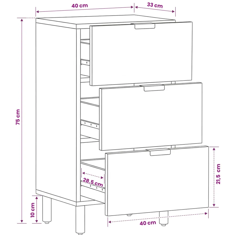 vidaXL Dressoir Witte Was Afwerking 40 x 33 x 75 cm Massief Mango Hout