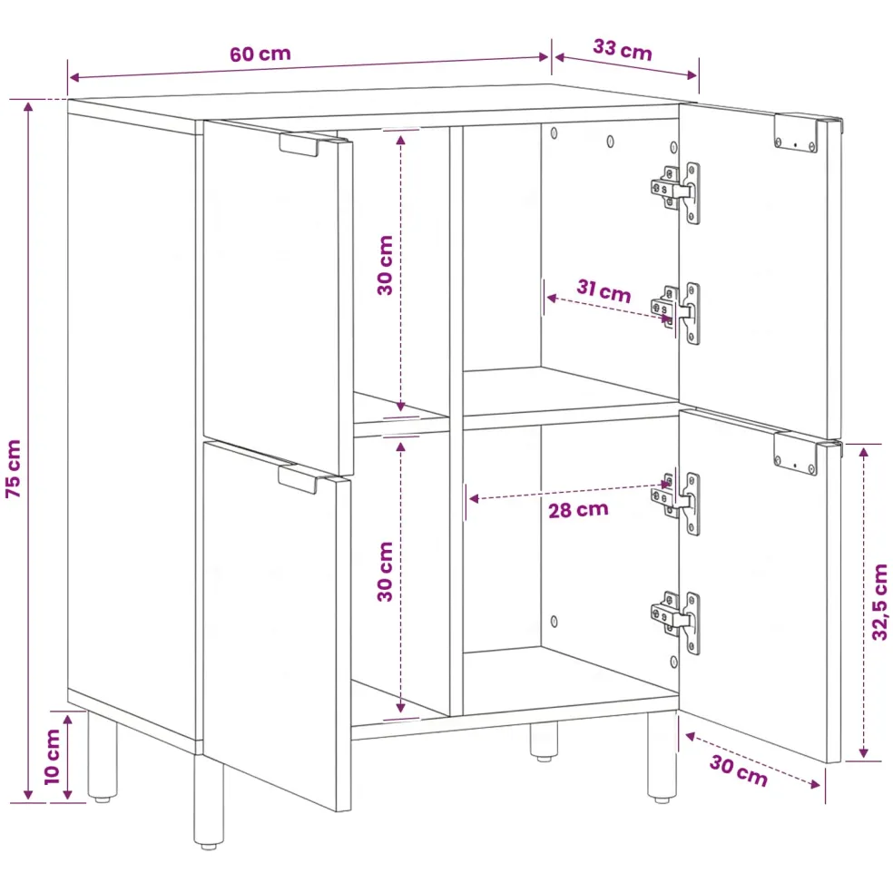 vidaXL Dressoir Witte Was Afwerking 60 x 33 x 75 cm Massief Mango Hout