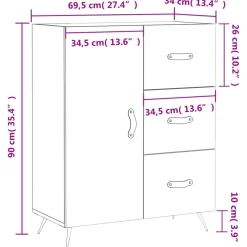 vidaXL Dressoir 69,5x34x90 cm bewerkt hout wit
