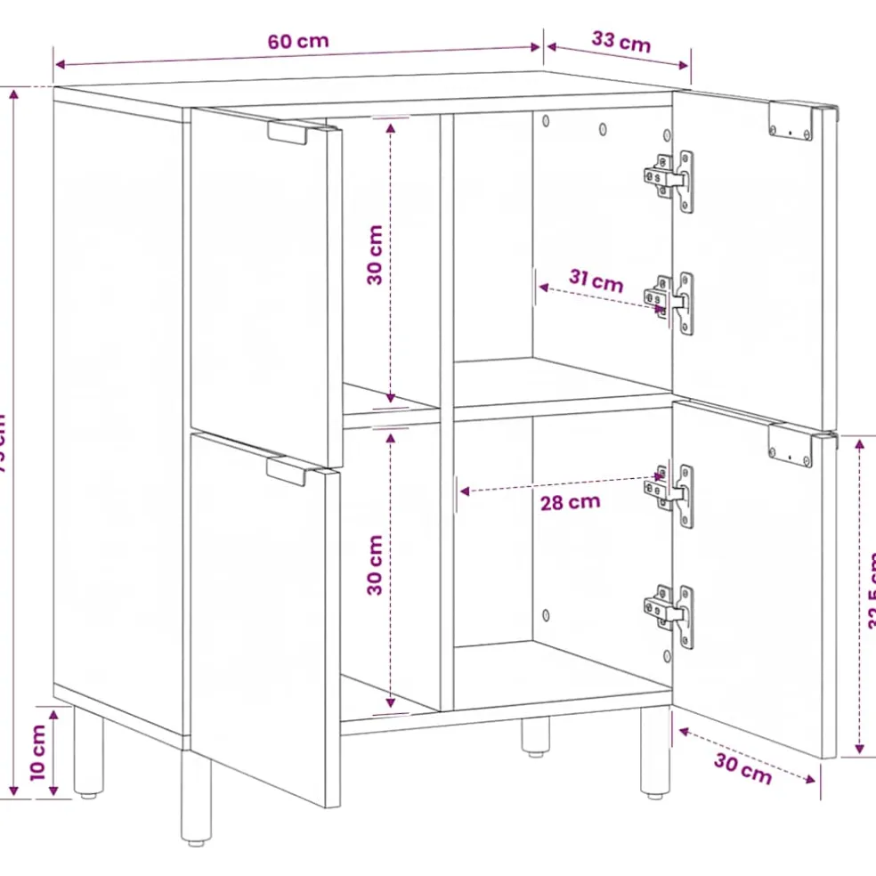 vidaXL Dressoir 60x33x75 cm bewerkt hout zwart