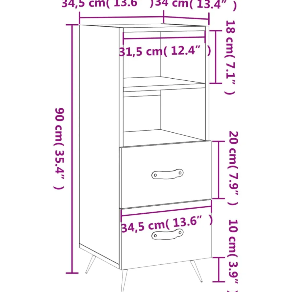 vidaXL Dressoir 40x35x70 cm bewerkt hout wit