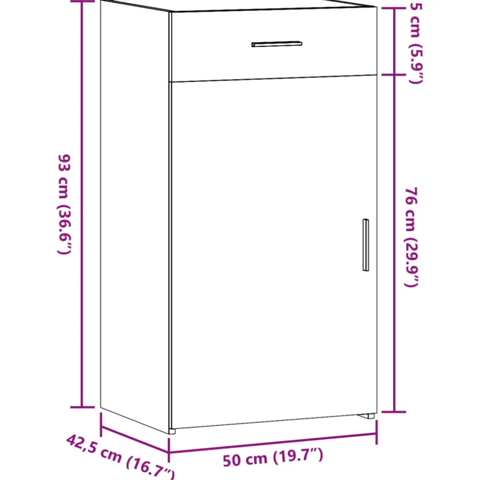 vidaXL Dressoir 50x42,5x93 cm bewerkt hout gerookt eikenkleurig