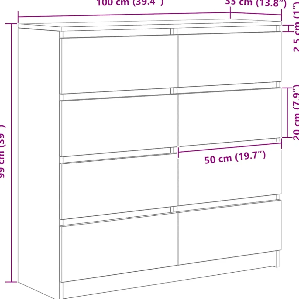 vidaXL Dressoir 100x35x99 cm bewerkt hout sonoma eikenkleurig
