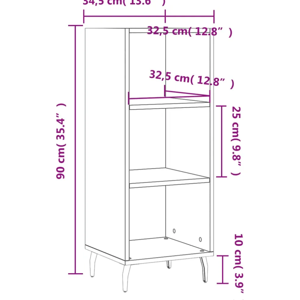 vidaXL Dressoir 34,5x32,5x90 cm bewerkt hout wit