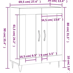 vidaXL Dressoir 69,5x34x90 cm bewerkt hout wit