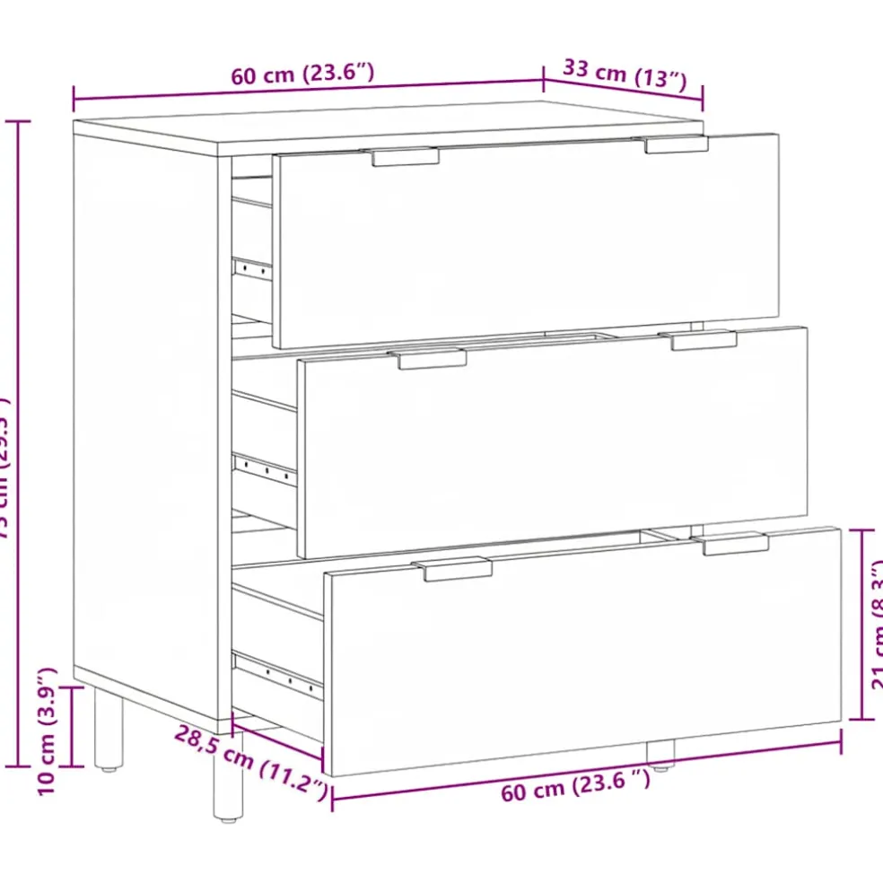 vidaXL Dressoir 60x33x75 cm bewerkt hout zwart