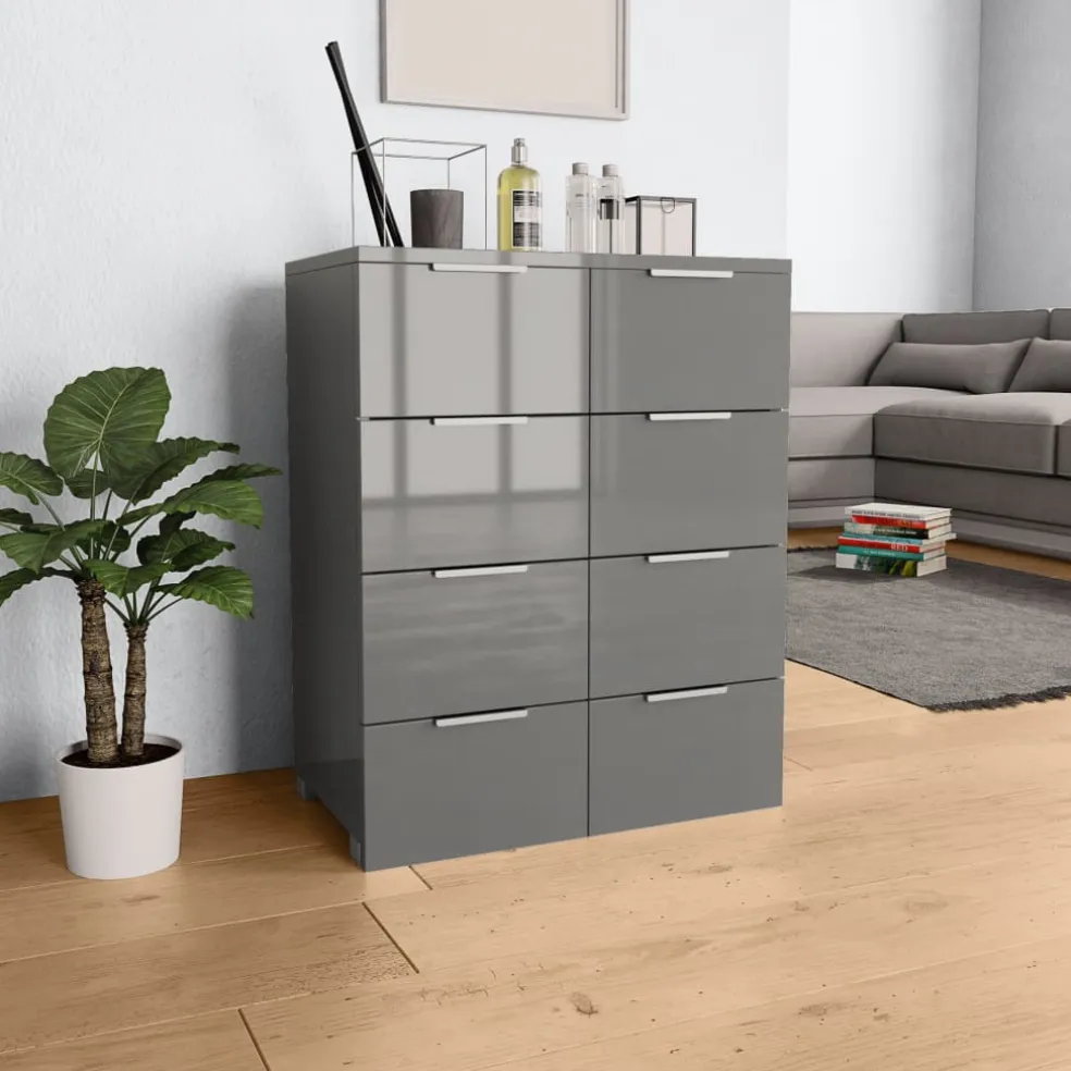vidaXL Dressoir 60x35x80 cm bewerkt hout hoogglans grijs