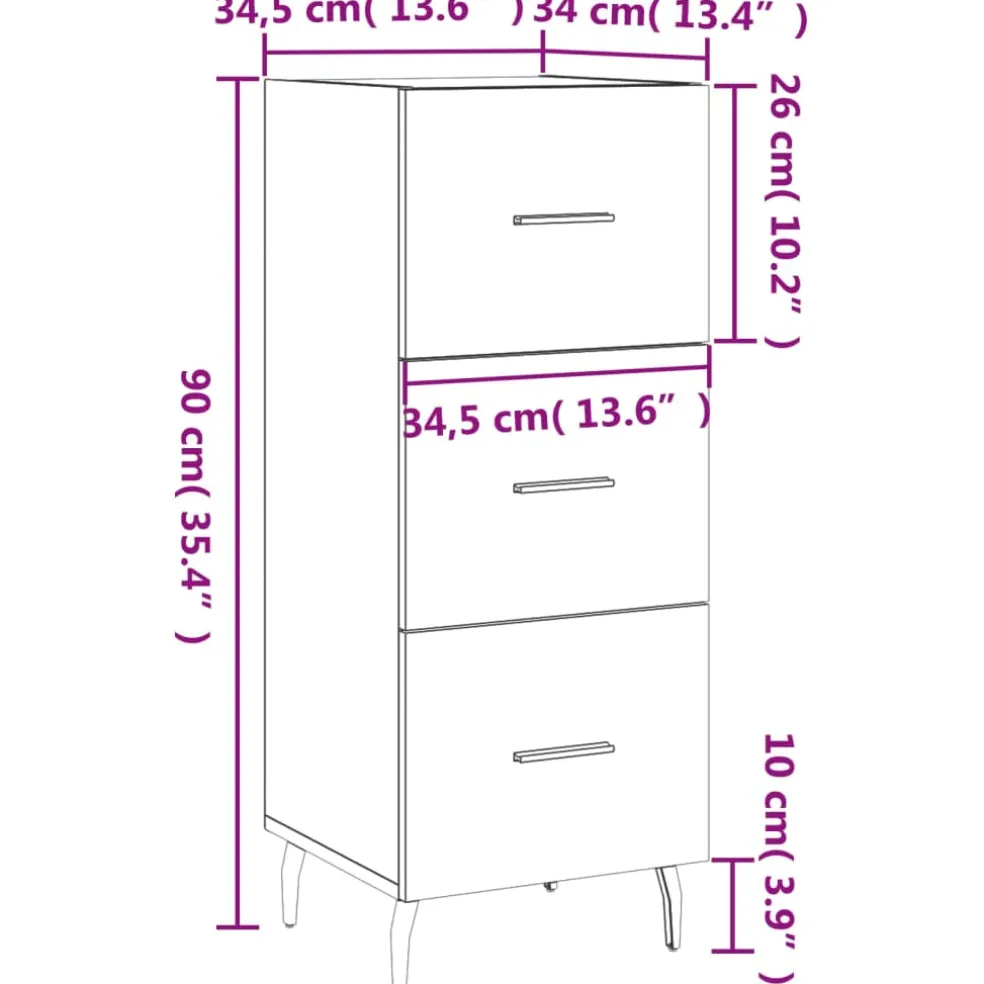 vidaXL Dressoir 34,5x34x90 cm bewerkt hout wit