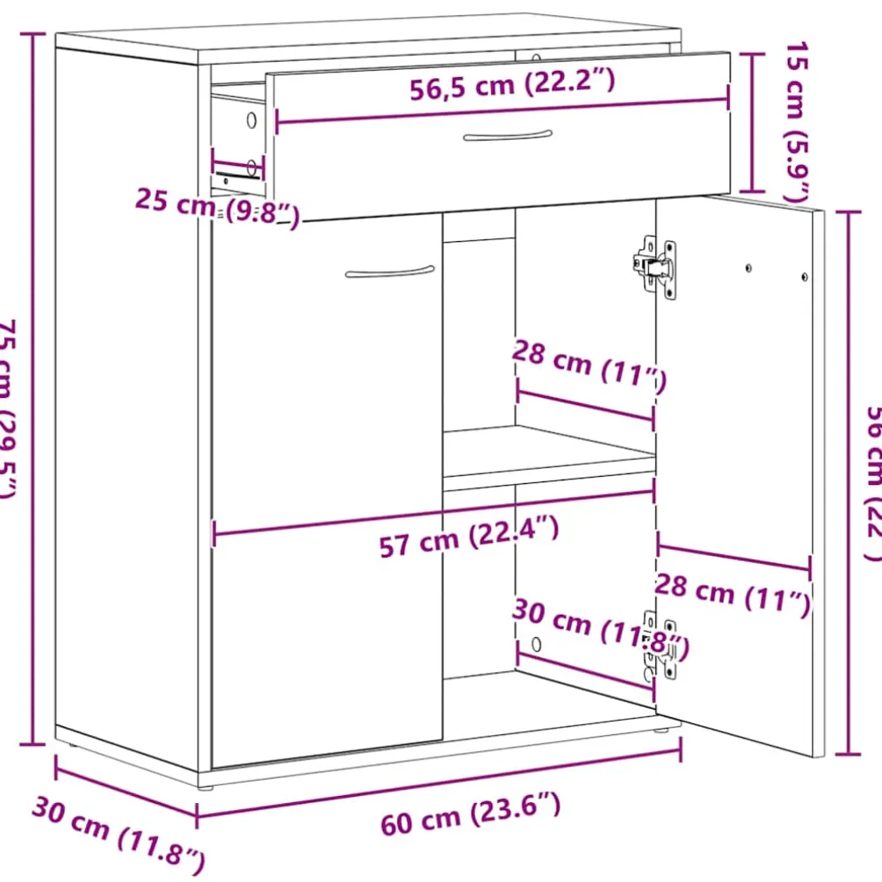 vidaXL Dressoir 30x30x70 cm bewerkt hout gerookt eikenkleurig