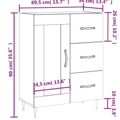 vidaXL Dressoir 69,5x34x90 cm bewerkt hout wit