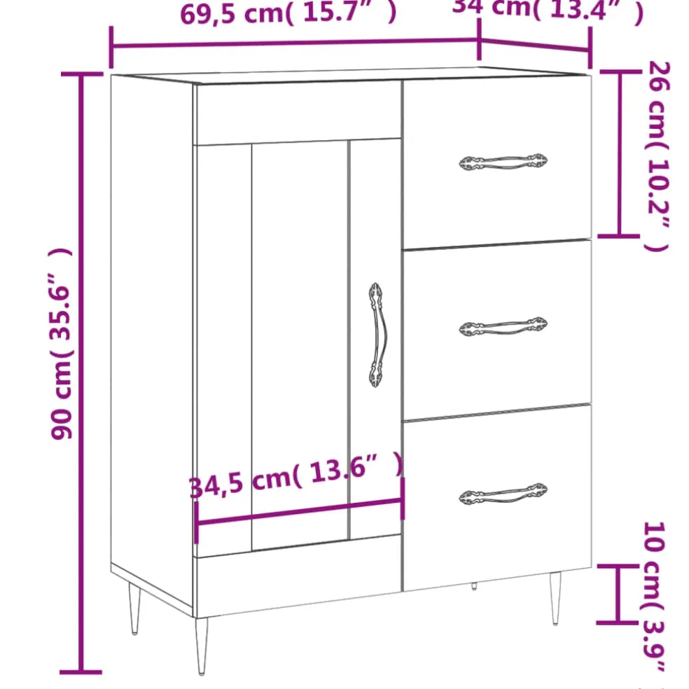 vidaXL Dressoir 69,5x34x90 cm bewerkt hout wit