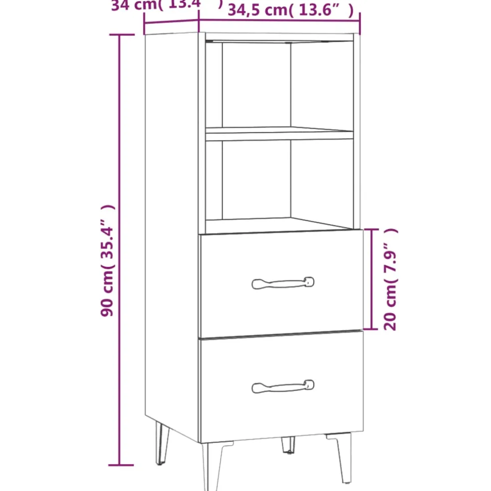 vidaXL Dressoir 34,5x34x90 cm bewerkt hout sonoma eikenkleurig