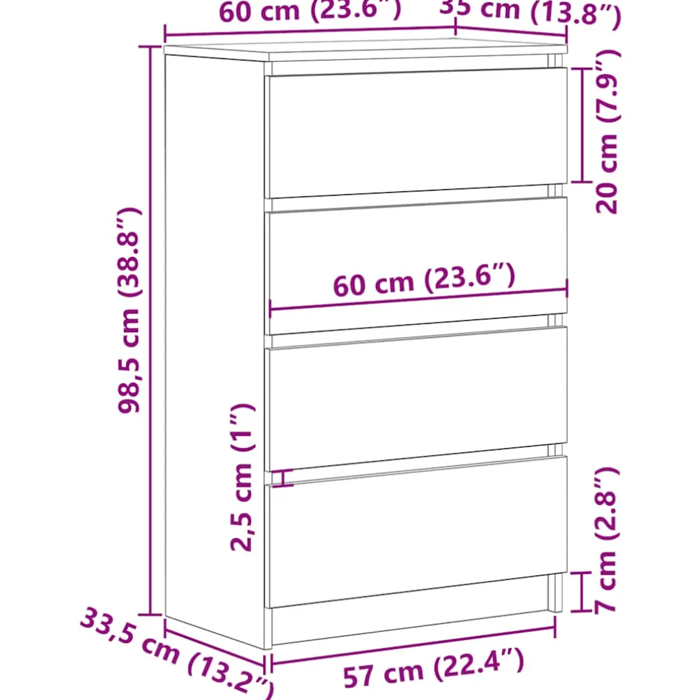 vidaXL Dressoir 60x35x98,5 cm bewerkt hout wit