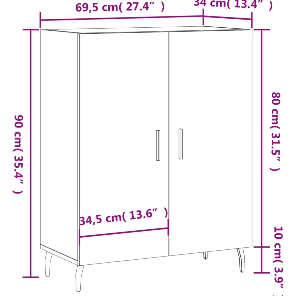 vidaXL Dressoir 69,5x34x90 cm bewerkt hout wit