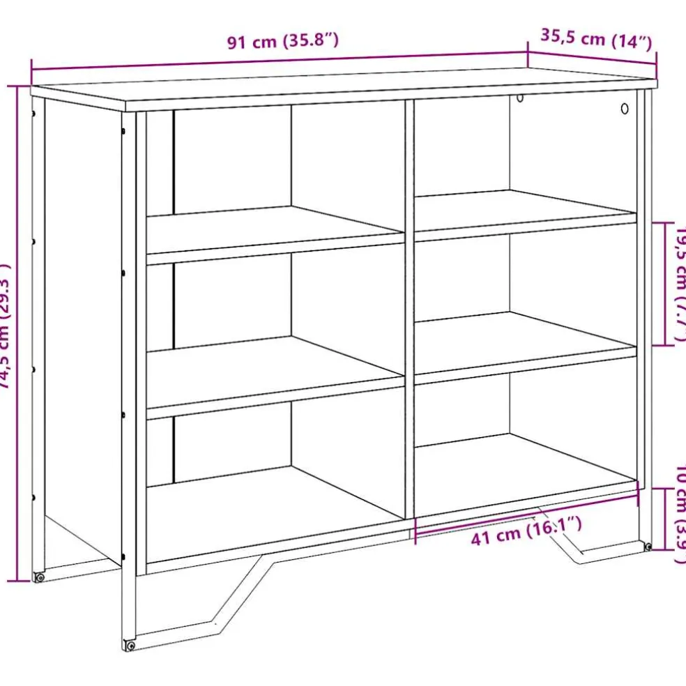 vidaXL Dressoir 91x35,5x74,5 cm bewerkt hout zwart